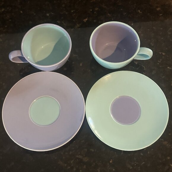 Lindt-Stymeist Colorways 2 Cups & Saucers Blue on Blue Green Tea Party RARE NEW - Picture 4 of 13